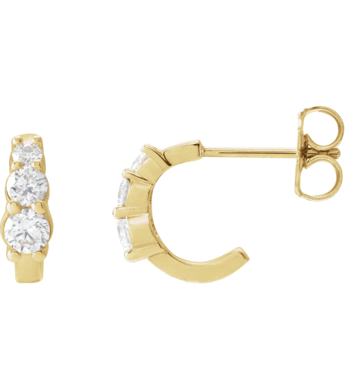 88635 Earring Set Natural Diamond Round 14K Yellow Natural Diamond Pair Friction Backs Included Polished 13 Ctw Natural Diamond Graduated 3-Stone Hoop Earrings