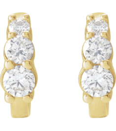 88635 Earring Set Natural Diamond Round 14K Yellow Natural Diamond Pair Friction Backs Included Polished 13 Ctw Natural Diamond Graduated 3-Stone Hoop Earrings