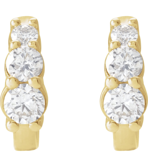 88635 Earring Set Natural Diamond Round 14K Yellow Natural Diamond Pair Friction Backs Included Polished 13 Ctw Natural Diamond Graduated 3-Stone Hoop Earrings