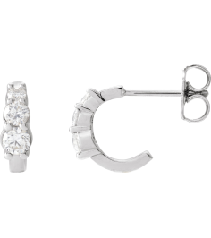 88635 Earring Set Natural Diamond Round 14K White Natural Diamond Pair Friction Backs Included Polished 13 Ctw Natural Diamond Graduated 3-Stone Hoop Earrings