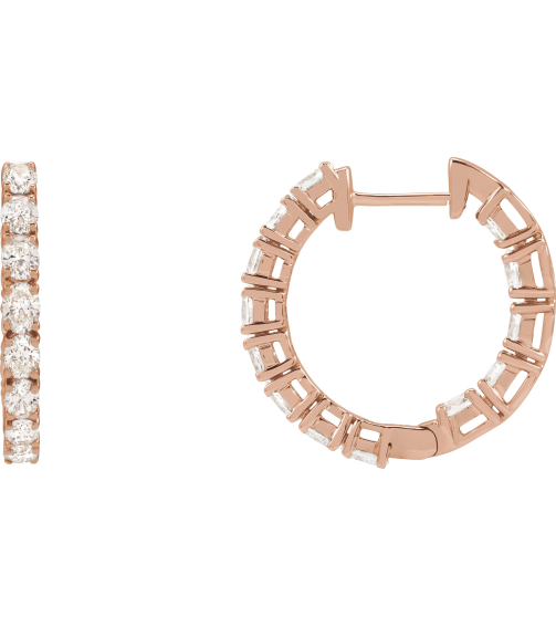 689126 Earring Set 14K Rose 20.67 Mm 2.5 Mm Lab-Grown Diamond Oval 3.2 X 2.3Mm 2 58 Ctw Si1-Si2, Gh Pair Hinged Polished 2 58 Ctw Lab-Grown Diamond Hoop Earrings