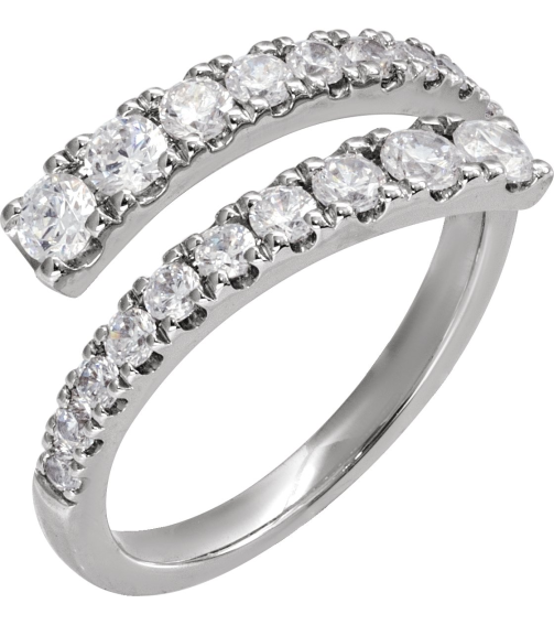 689125 Ring Set 14K White Lab-Grown Diamond Round 3 Mm Lab-Grown Diamond Polished 910 Ctw Lab-Grown Diamond Bypass Ring