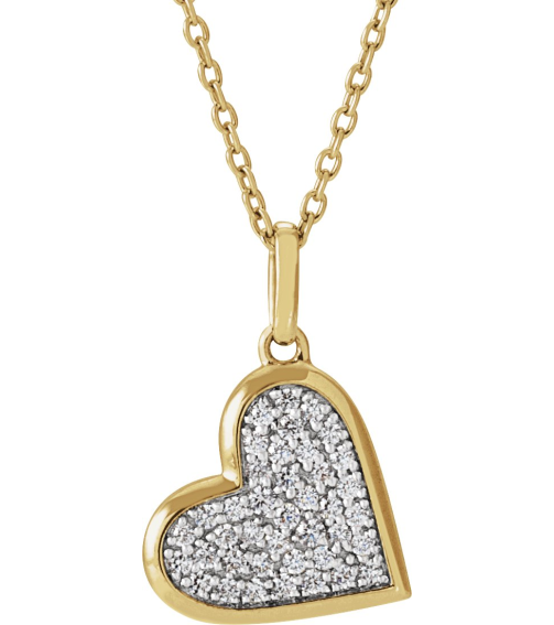 689129 Necklace Set 14K Yellow Round Natural Diamond 1.3Mm 14 Ctw Natural Diamond I1, G-H 18 In Polished 14 Ctw Natural Diamond Heart Necklace