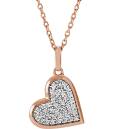 689129 Necklace Set 14K Rose Round Natural Diamond 1.3Mm 14 Ctw Natural Diamond I1, G-H 18 In Polished 14 Ctw Natural Diamond Heart Necklace