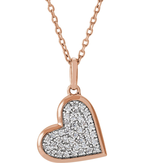 689129 Necklace Set 14K Rose Round Natural Diamond 1.3Mm 14 Ctw Natural Diamond I1, G-H 18 In Polished 14 Ctw Natural Diamond Heart Necklace