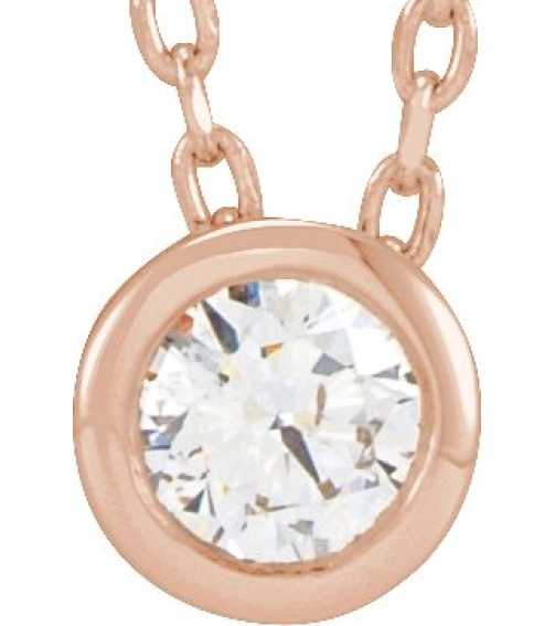 88111 Necklace Set 14K Rose Round Lab-Grown Diamond 3Mm 110 Ct Si1-Si2, Gh 16-18 In Polished 110 Ct Lab Grown Diamond Solitaire Bezel-Set Necklace