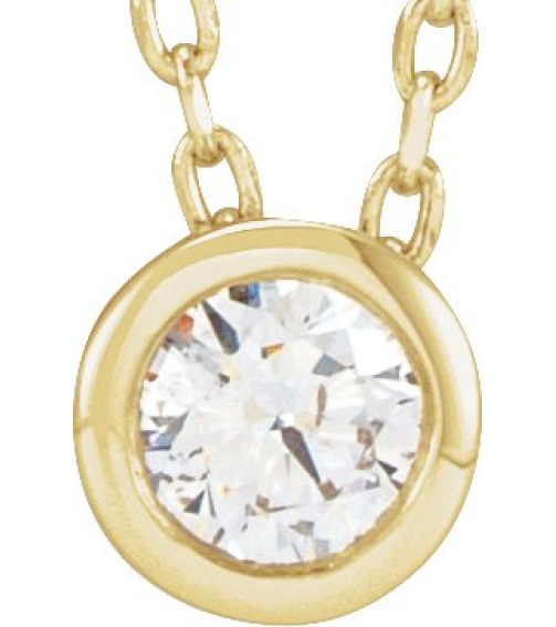 88111 Necklace Set 14K Yellow Round Lab-Grown Diamond 3Mm 110 Ct Si1-Si2, Gh 16-18 In Polished 110 Ct Lab Grown Diamond Solitaire Bezel-Set Necklace