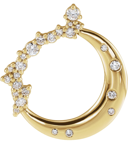 87260 Pendant Set 14K Yellow Round Lab-Grown Diamond .8Mm 14 Ctw Lab-Grown Diamond Si1-Si2, Gh Polished Scattered 14 Ctw Lab-Grown Diamond Crescent Moon Pendant