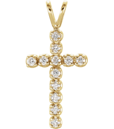 R8043 Pendant Set 14K Yellow Round Lab-Grown Diamond 1.3Mm 110 Ctw Si1-Si2, Gh Polished Lab Grown Diamond Cross Pendant