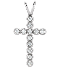 R8043 Pendant Set 14K White Round Lab-Grown Diamond 1.3Mm 110 Ctw Si1-Si2, Gh Polished Lab Grown Diamond Cross Pendant