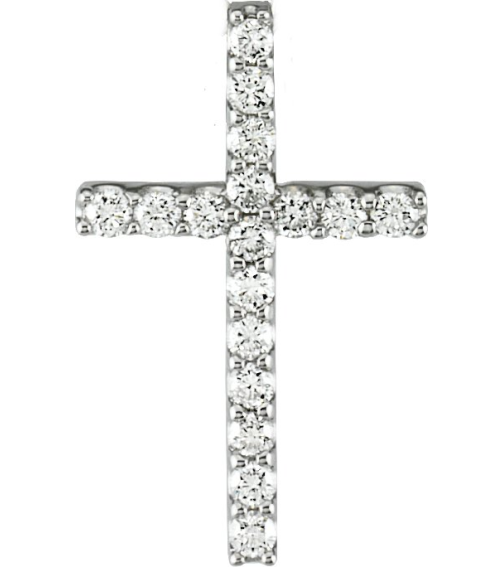 R42157 Pendant Set 14K White Round Lab-Grown Diamond 1.3Mm 16 Ctw Si1-Si2, Gh Polished 16 Ctw Lab-Grown Diamond Petite Cross Pendant