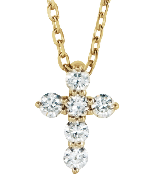 R42359 Necklace Set 14K Yellow Round Lab-Grown Diamond 8.7 X 6.6 Mm 1.8Mm 16 Ctw Si1-Si2, G-H 16-18 In Polished 16 Ctw Lab-Grown Diamond Cross Necklace