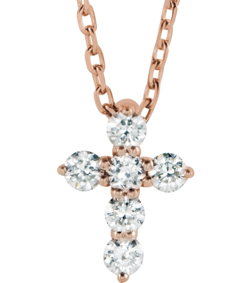 R42359 Necklace Set 14K Rose Round Lab-Grown Diamond 8.7 X 6.6 Mm 1.8Mm 16 Ctw Si1-Si2, G-H 16-18 In Polished 16 Ctw Lab-Grown Diamond Cross Necklace