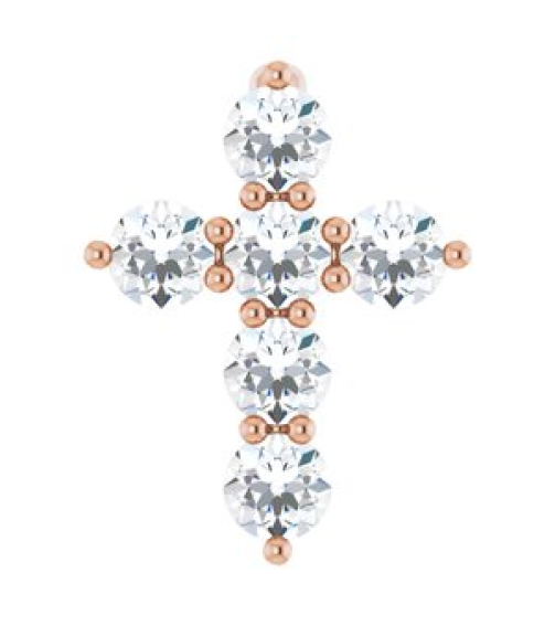 R42359 Pendant Set 14K Rose Round Lab-Grown Diamond 10.2 X 7.9 Mm 2.2Mm 14 Ctw Si1-Si2, G-H Polished 14 Ctw Lab-Grown Diamond Cross Pendant