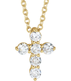 R42359 Necklace Set 14K Yellow Round Lab-Grown Diamond 10.2 X 7.9 Mm 2.2Mm 14 Ctw Si1-Si2, G-H 16-18 In Polished 14 Ctw Lab-Grown Diamond Cross Necklace