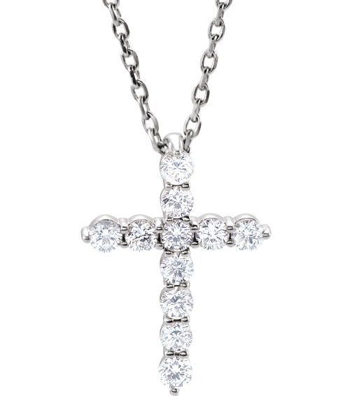 R42359 Necklace Set 14K White Round Lab-Grown Diamond 14.6 X 10.5 Mm 1.8Mm 14 Ctw Si1-Si2, G-H 16-18 In Polished 14 Ctw Lab-Grown Diamond Cross Necklace