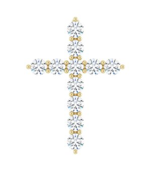 R42359 Pendant Set 14K Yellow Round Lab-Grown Diamond 17.8 X 12.9 Mm 2.2Mm 38 Ctw Si1-Si2, G-H Polished 38 Ctw Lab-Grown Diamond Cross Pendant