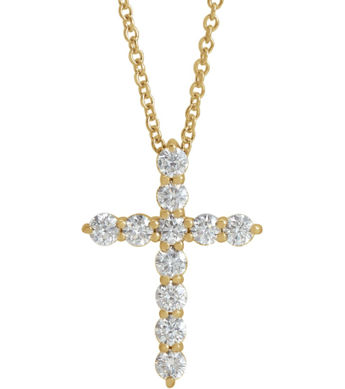 R42359 Necklace Set 14K Yellow Round Lab-Grown Diamond 17.8 X 12.9 Mm 2.2Mm 38 Ctw Si1-Si2, G-H 16-18 In Polished 38 Ctw Lab-Grown Diamond Cross Necklace