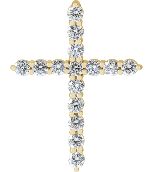 R42359 Pendant Set 14K Yellow Round Lab-Grown Diamond 21.29 X 16.31 Mm 2Mm 12 Ctw Si1-Si2, G-H Polished 12 Ctw Lab-Grown Diamond Cross Pendant