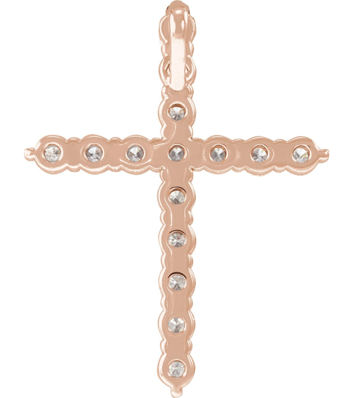 R42359 Pendant Set 14K Rose Round Lab-Grown Diamond 21.29 X 16.31 Mm 2Mm 12 Ctw Si1-Si2, G-H Polished 12 Ctw Lab-Grown Diamond Cross Pendant