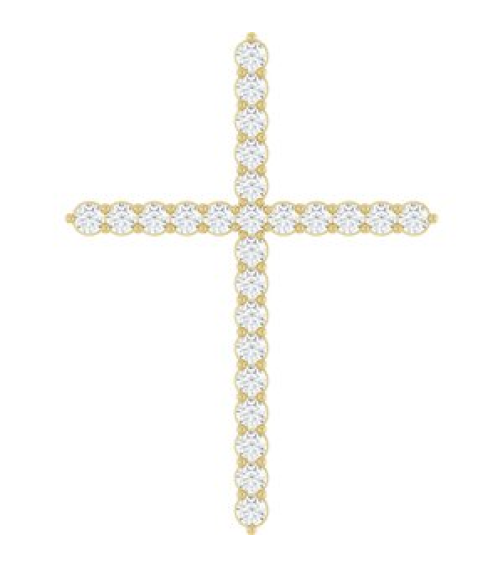 R42359 Pendant Set 14K Yellow Round Lab-Grown Diamond 37.23 X 27.62 Mm 2.2Mm 1 Ctw Si1-Si2, G-H Polished 1 Ctw Lab-Grown Diamond Cross Pendant