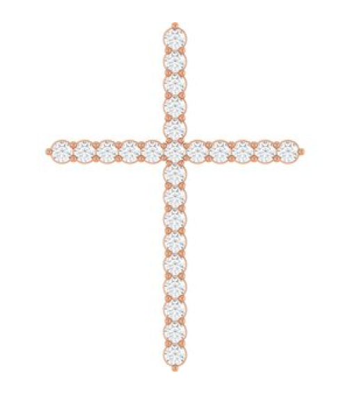 R42359 Pendant Set 14K Rose Round Lab-Grown Diamond 37.23 X 27.62 Mm 2.2Mm 1 Ctw Si1-Si2, G-H Polished 1 Ctw Lab-Grown Diamond Cross Pendant