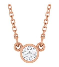 61134 Necklace Set 14K Rose Round Lab-Grown Diamond 3.4Mm 16 Ct Si1-Si2, Gh 18 In Polished 16 Ct Lab Grown Diamond Solitaire Necklace