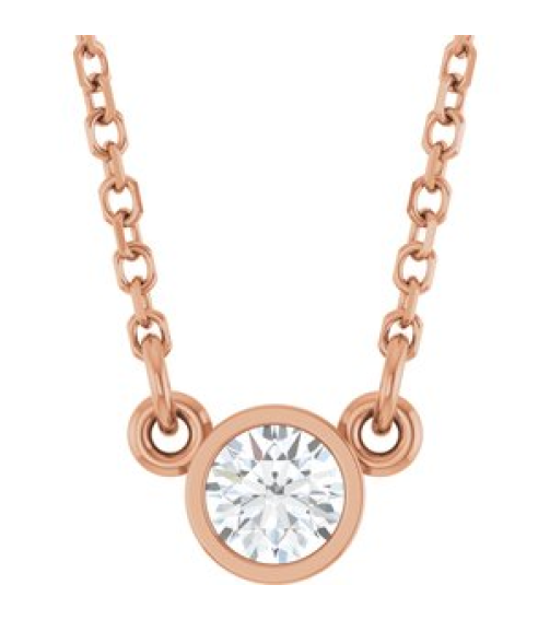 61134 Necklace Set 14K Rose Round Lab-Grown Diamond 3.4Mm 16 Ct Si1-Si2, Gh 18 In Polished 16 Ct Lab Grown Diamond Solitaire Necklace
