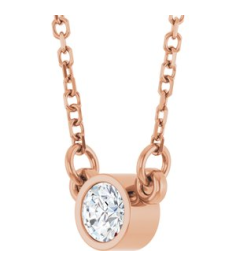 61134 Necklace Set 14K Rose Round Lab-Grown Diamond 3.4Mm 16 Ct Si1-Si2, Gh 18 In Polished 16 Ct Lab Grown Diamond Solitaire Necklace