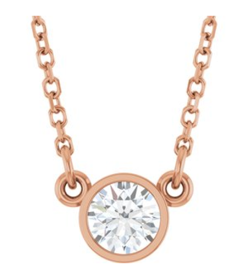 61134 Necklace Set 14K Rose Round Lab-Grown Diamond 4.1Mm 14 Ct Si1-Si2, Gh 18 In Polished 14 Ct Lab Grown Diamond Solitaire Necklace