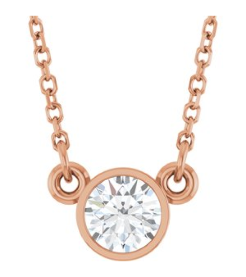61134 Necklace Set 14K Rose Round Lab-Grown Diamond 4.5Mm 13 Ct Si1-Si2, Gh 18 In Polished 13 Ct Lab Grown Diamond Solitaire Necklace