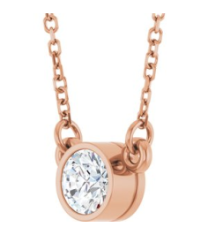 61134 Necklace Set 14K Rose Round Lab-Grown Diamond 4.5Mm 13 Ct Si1-Si2, Gh 18 In Polished 13 Ct Lab Grown Diamond Solitaire Necklace