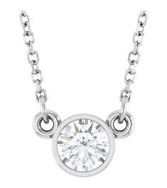 61134 Necklace Set 14K White Round Lab-Grown Diamond 4.5Mm 13 Ct Si1-Si2, Gh 18 In Polished 13 Ct Lab Grown Diamond Solitaire Necklace
