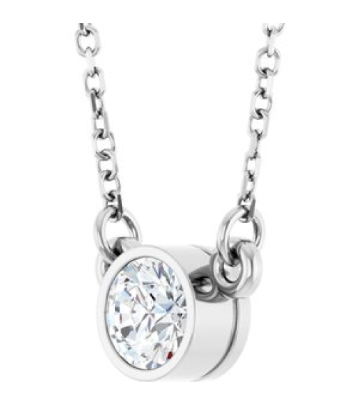 61134 Necklace Set 14K White Round Lab-Grown Diamond 4.5Mm 13 Ct Si1-Si2, Gh 18 In Polished 13 Ct Lab Grown Diamond Solitaire Necklace