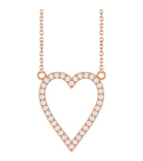 88611 Necklace Set 14K Rose Round Natural Diamond 19.7 X 16.7 Mm 1.2Mm 14 Ctw I1, G-H 18 In Polished 14 Ctw Natural Diamond Heart Necklace