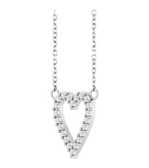 88611 Necklace Set Sterling Silver Round Natural Diamond 13.4 X 12.5 Mm 1.2Mm 16 Ctw I1, G-H 18 In Polished 16 Ctw Natural Diamond Heart Necklace