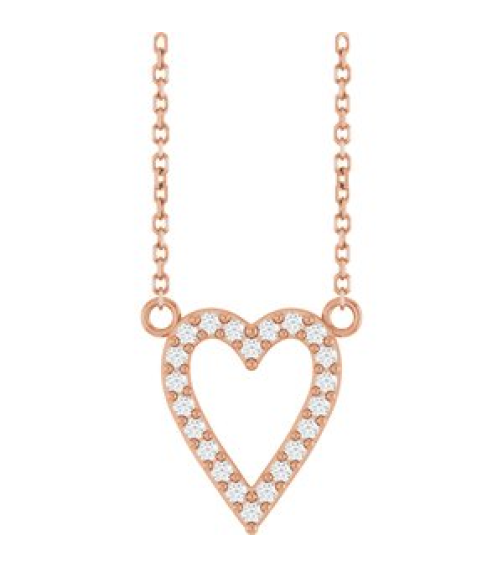 88611 Necklace Set 14K Rose Round Natural Diamond 13.4 X 12.5 Mm 1.2Mm 16 Ctw I1, G-H 18 In Polished 16 Ctw Natural Diamond Heart Necklace
