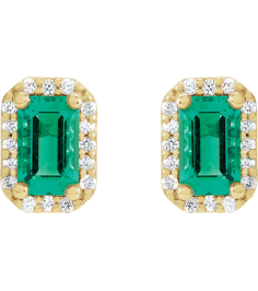 88544 Earring Set Lab-Grown Emerald Emerald 7 X 5 Mm 14K Yellow Natural Diamond Pair Friction Backs Included Polished Lab-Grown Emerald And 16 Ctw Natural Diamond Halo-Style Earrings
