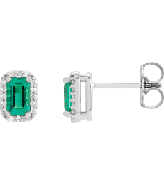 88544 Earring Set Lab-Grown Emerald Emerald 7 X 5 Mm 14K White Natural Diamond Pair Friction Backs Included Polished Lab-Grown Emerald And 16 Ctw Natural Diamond Halo-Style Earrings