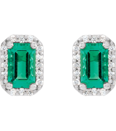 88544 Earring Set Lab-Grown Emerald Emerald 7 X 5 Mm 14K White Natural Diamond Pair Friction Backs Included Polished Lab-Grown Emerald And 16 Ctw Natural Diamond Halo-Style Earrings