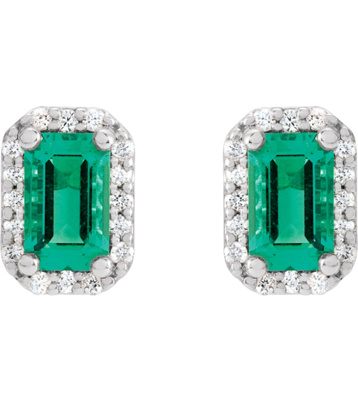 88544 Earring Set Lab-Grown Emerald Emerald 5 X 3 Mm Platinum Natural Diamond Pair Friction Backs Included Polished Lab-Grown Emerald And .07 Ctw Natural Diamond Halo-Style Earrings