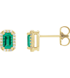 88544 Earring Set Lab-Grown Emerald Emerald 8 X 6 Mm 14K Yellow Natural Diamond Pair Friction Backs Included Polished Lab-Grown Emerald And 14 Ctw Natural Diamond Halo-Style Earrings