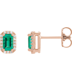 88544 Earring Set Lab-Grown Emerald Emerald 6 X 4 Mm 14K Rose Natural Diamond Pair Friction Backs Included Polished Lab-Grown Emerald And 18 Ctw Natural Diamond Halo-Style Earrings
