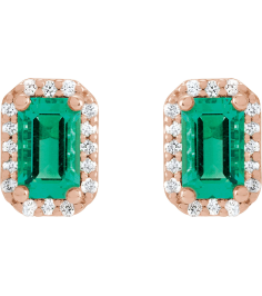 88544 Earring Set Lab-Grown Emerald Emerald 6 X 4 Mm 14K Rose Natural Diamond Pair Friction Backs Included Polished Lab-Grown Emerald And 18 Ctw Natural Diamond Halo-Style Earrings