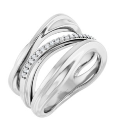 126762 Ring Set Sterling Silver Natural Diamond Round 1 Mm Polished .07 Ctw Natural Diamond Freeform Ring