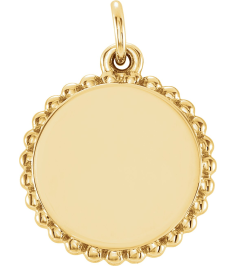 86472 Pendant 14K Yellow 18.3 X 13.8 Mm Polished Engravable Round Beaded Pendant