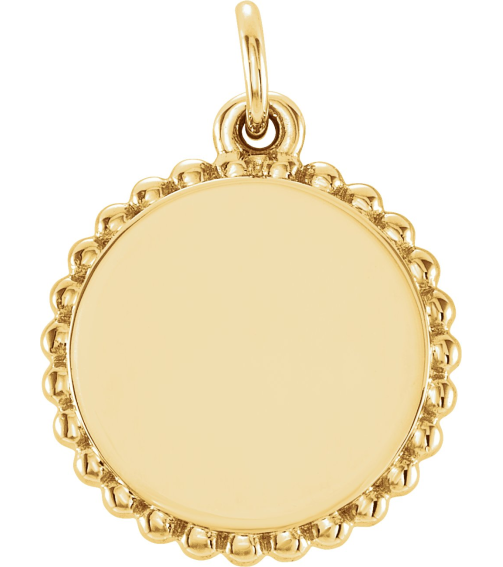 86472 Pendant 14K Yellow 18.3 X 13.8 Mm Polished Engravable Round Beaded Pendant