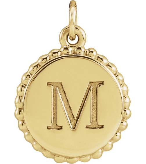 86472 Pendant 14K Yellow 18.3 X 13.8 Mm Polished Engravable Round Beaded Pendant
