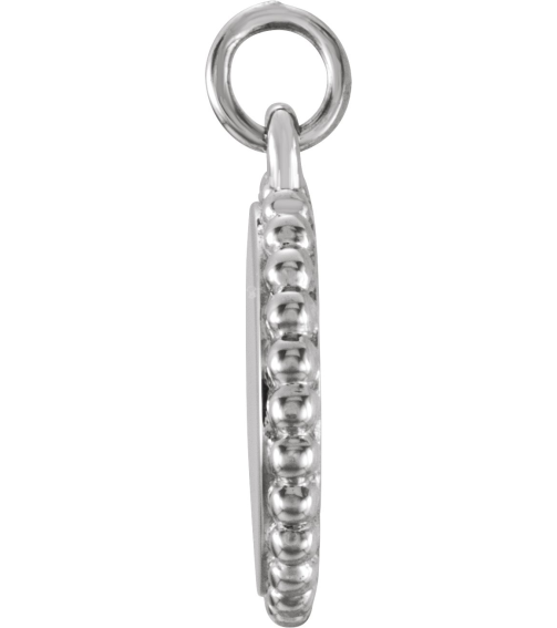 86472 Pendant 14K White 18.3 X 13.8 Mm Polished Engravable Round Beaded Pendant