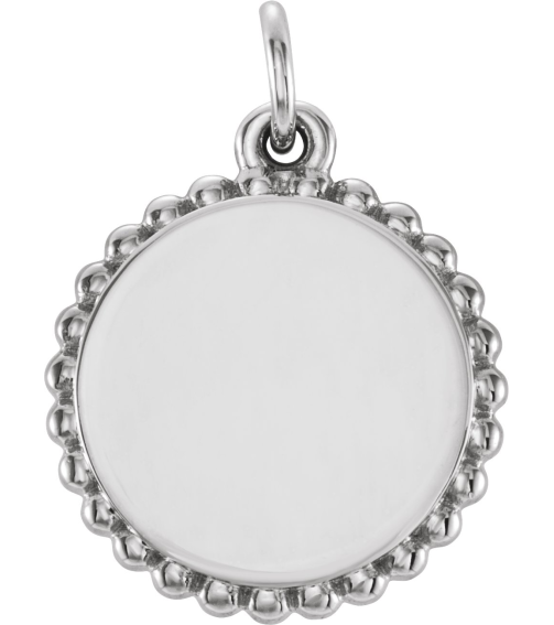 86472 Pendant Sterling Silver 18.3 X 13.8 Mm Polished Engravable Round Beaded Pendant